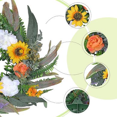 Fall Decor Wreath For Front Door, Summer Sunflower Peony Eucalyptus Wreaths