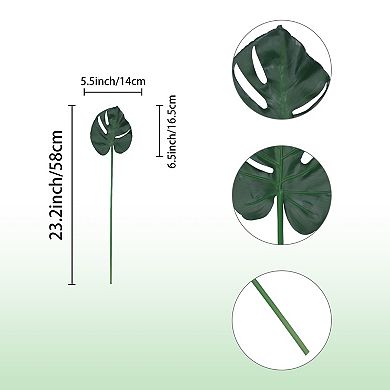 10 Pack Artificial Palm Leaves, Fake Stems Leafs, Faux Greenery Plants Green 23.2"