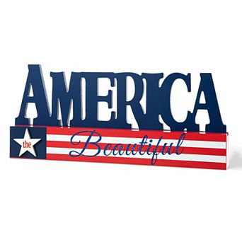 Glitzhome Patriotic Wooden America Word Table Sign Decor