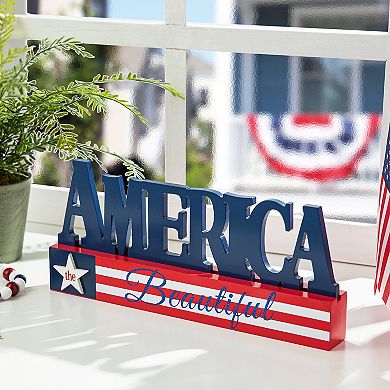 Glitzhome Patriotic Wooden America Word Table Sign Decor