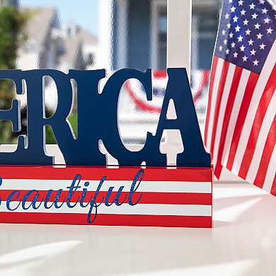 Glitzhome Patriotic Wooden America Word Table Sign Decor