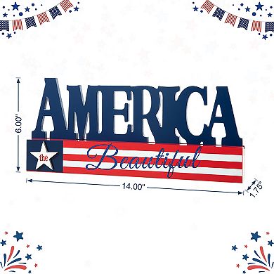 Glitzhome Patriotic Wooden America Word Table Sign Decor
