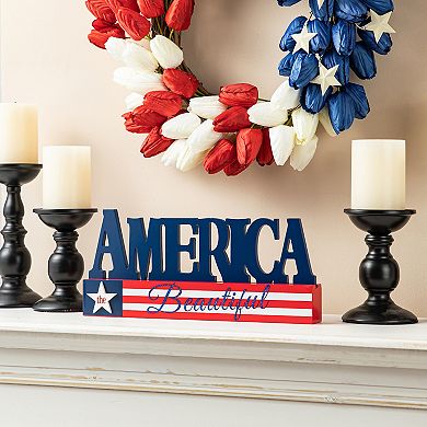 Glitzhome Patriotic Wooden America Word Table Sign Decor