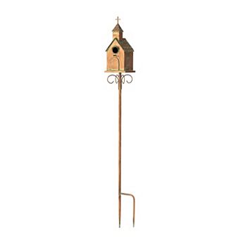 Glitzhome 53.00" H Farmhouse Faux Copper Bird House With Stake