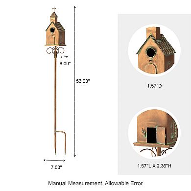 Glitzhome 53.00" H Farmhouse Faux Copper Bird House With Stake