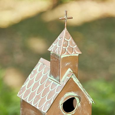 Glitzhome 53.00" H Farmhouse Faux Copper Bird House With Stake