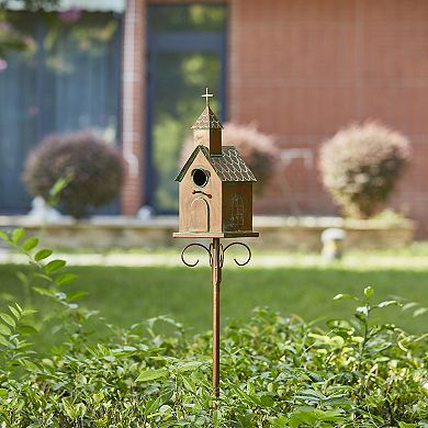 Glitzhome 53.00" H Farmhouse Faux Copper Bird House With Stake