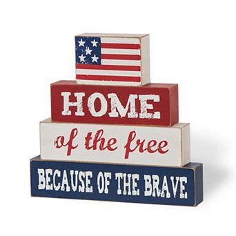 Glitzhome 8.5"L American Flag Wooden Word Sign Table Decor