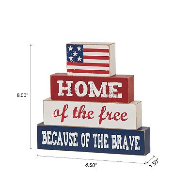 Glitzhome 8.5"L American Flag Wooden Word Sign Table Decor