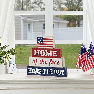 Glitzhome 8.5"L American Flag Wooden Word Sign Table Decor