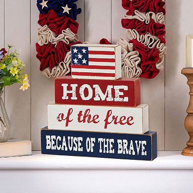 Glitzhome 8.5"L American Flag Wooden Word Sign Table Decor