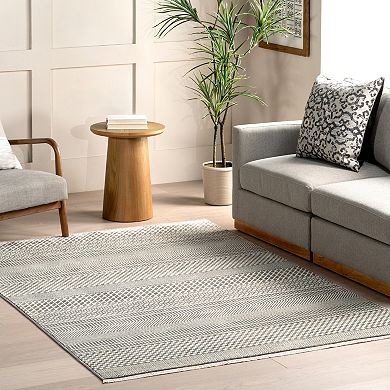 nuLOOM Lavender Geometric Fringe Area Rug