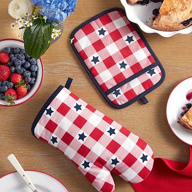 Martha Stewart Americana Star Gingham Oven Mitt & Pot Holder Set