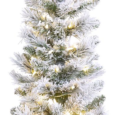 National Tree Company 6 ft. LED Pre-Lit Artificial Flocked Nooksack Fir Pencil Hinged Christmas Tree