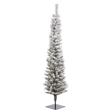 National Tree Company 6 ft. LED Pre-Lit Artificial Flocked Nooksack Fir Pencil Hinged Christmas Tree