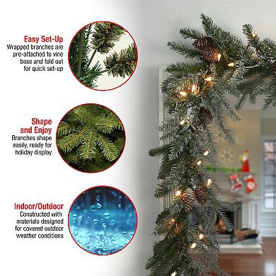 National Tree Company 9 ft. Artificial Snowy Morgan Spruce Garland with Twinkly LED Lights