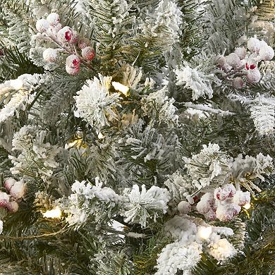 National Tree Company 4 ft. LED Pre-Lit Artificial Feel Real Snowy Poechmann Fir Hinged Christmas Tree with Berries & Pinecones