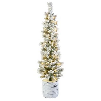 National Tree Company 4.5-ft. LED Snowy Methow Pencil Hinged Entrance Artifical Christmas Tree