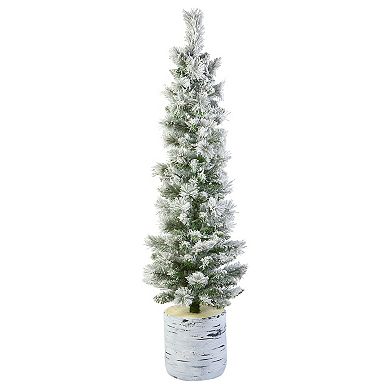 National Tree Company 4.5-ft. LED Snowy Methow Pencil Hinged Entrance Artifical Christmas Tree