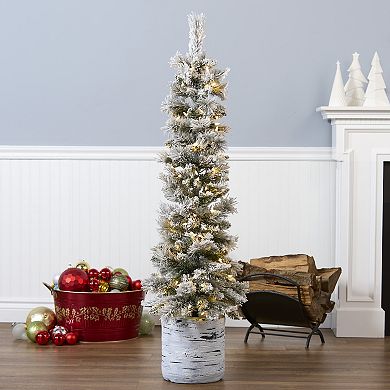 National Tree Company 4.5-ft. LED Snowy Methow Pencil Hinged Entrance Artifical Christmas Tree