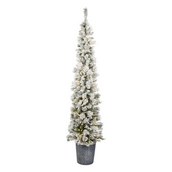 National Tree Company 7-ft. LED Artificial Snowy Methow Pencil Hinged Entrance Artifical Christmas Tree