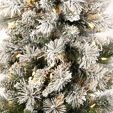 National Tree Company 7-ft. LED Artificial Snowy Methow Pencil Hinged Entrance Artifical Christmas Tree
