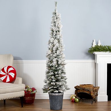 National Tree Company 7-ft. LED Artificial Snowy Methow Pencil Hinged Entrance Artifical Christmas Tree
