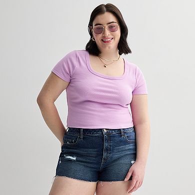 Juniors' Plus Size SO® Cropped Square Neck Ribbed Top