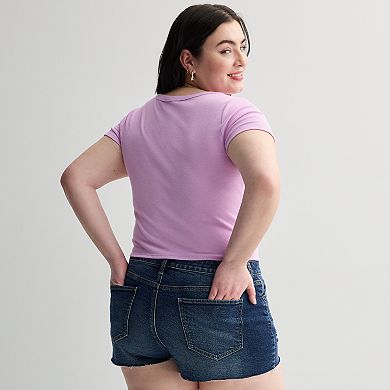 Juniors' Plus Size SO® Cropped Square Neck Ribbed Top