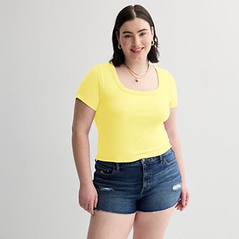 Juniors' Plus Size SO® Cropped Square Neck Ribbed Top