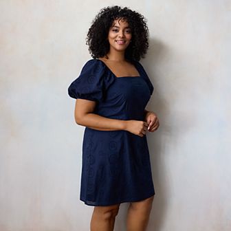 Plus Size LC Lauren Conrad Puffed Sleeve Square Neck Midi Dress