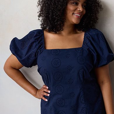 Plus Size LC Lauren Conrad Puffed Sleeve Square Neck Midi Dress
