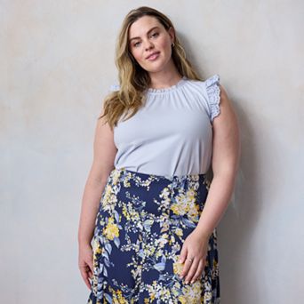 Plus Size LC Lauren Conrad Lace Ruffle Sleeve Crewneck Tank Top