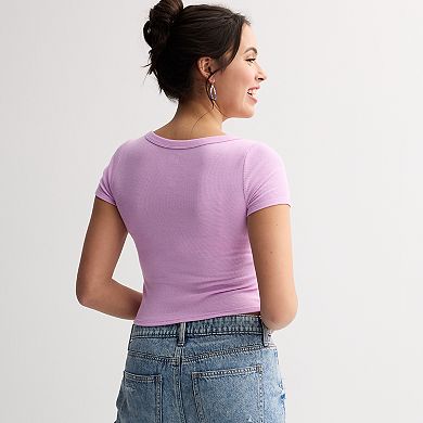 Juniors' SO® Cropped Short Sleeve Square Neck Drapey Ribbed Tee