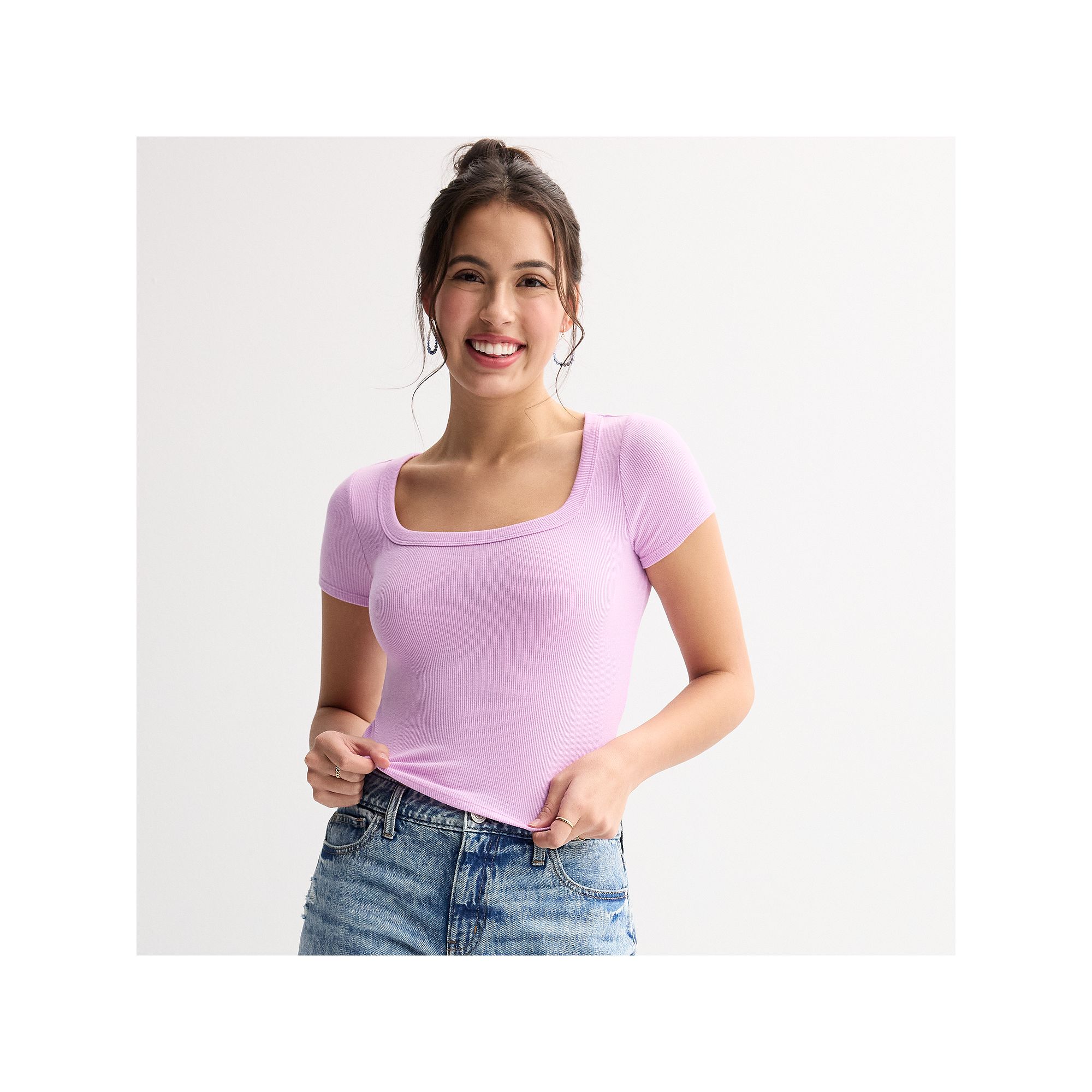 Juniors SO® Cropped Short Sleeve Square Neck Drapey Ribbed Tee, Girls, S