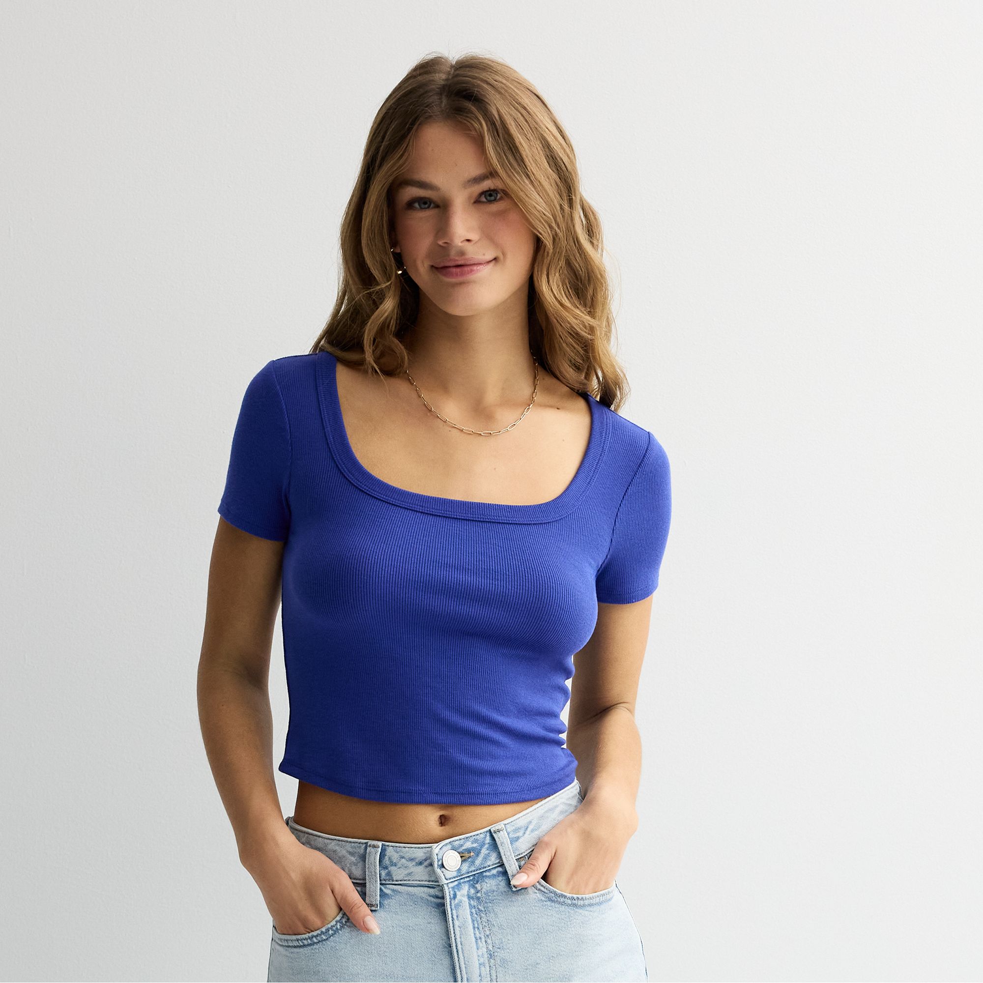 Juniors SO® Cropped Short Sleeve Square Neck Drapey Ribbed Tee, Girls, S