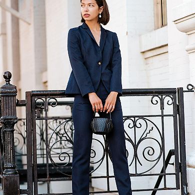 Navy Peak-lapels Single-breasted Blazer