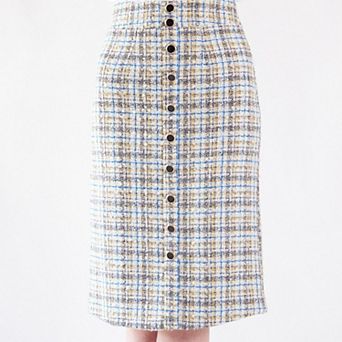 Luxe Plaid Tweed Pencil Skirt