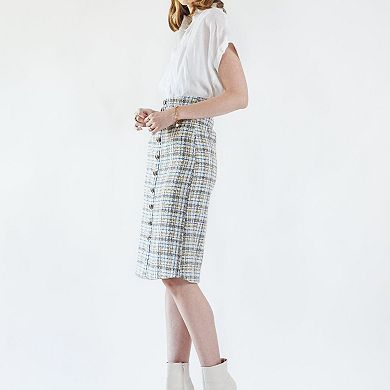 Luxe Plaid Tweed Pencil Skirt