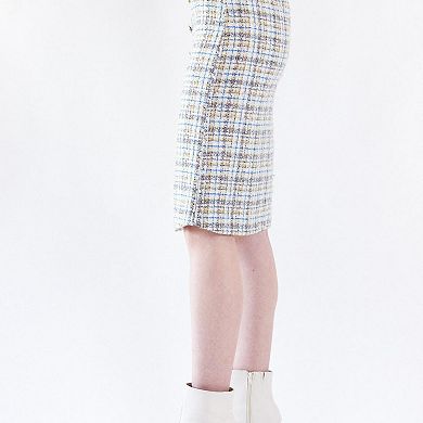 Luxe Plaid Tweed Pencil Skirt