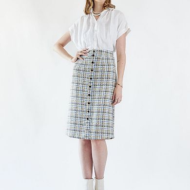 Luxe Plaid Tweed Pencil Skirt
