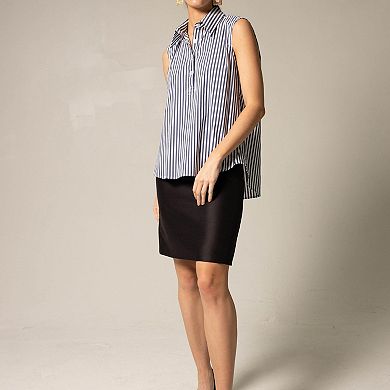 The Olivia Sleeveless Blue Stripe Blouse In Italian Cotton