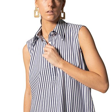The Olivia Sleeveless Blue Stripe Blouse In Italian Cotton