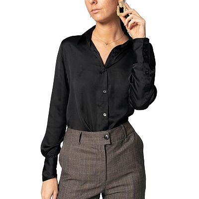 Shops black silk shirt outfit