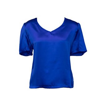Shining V-neck Blouse In Blue