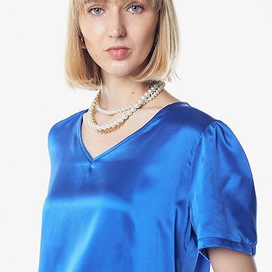 Shining V-neck Blouse In Blue