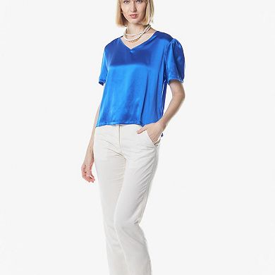 Shining V-neck Blouse In Blue