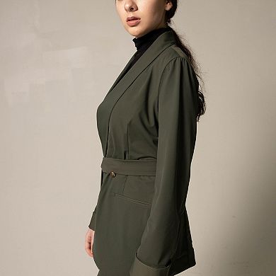 Women's Olive Blazer With Front Buttons