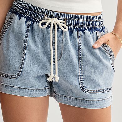 Juniors' SO® Mid-Rise Pull-On Jean Shorts