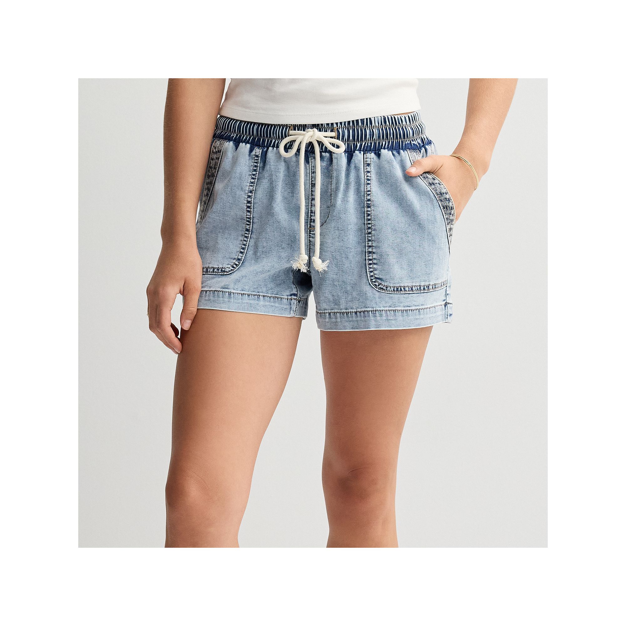 Juniors SO® Mid-Rise Pull-On Jean Shorts, Girls, Size: XS, Light Medium 